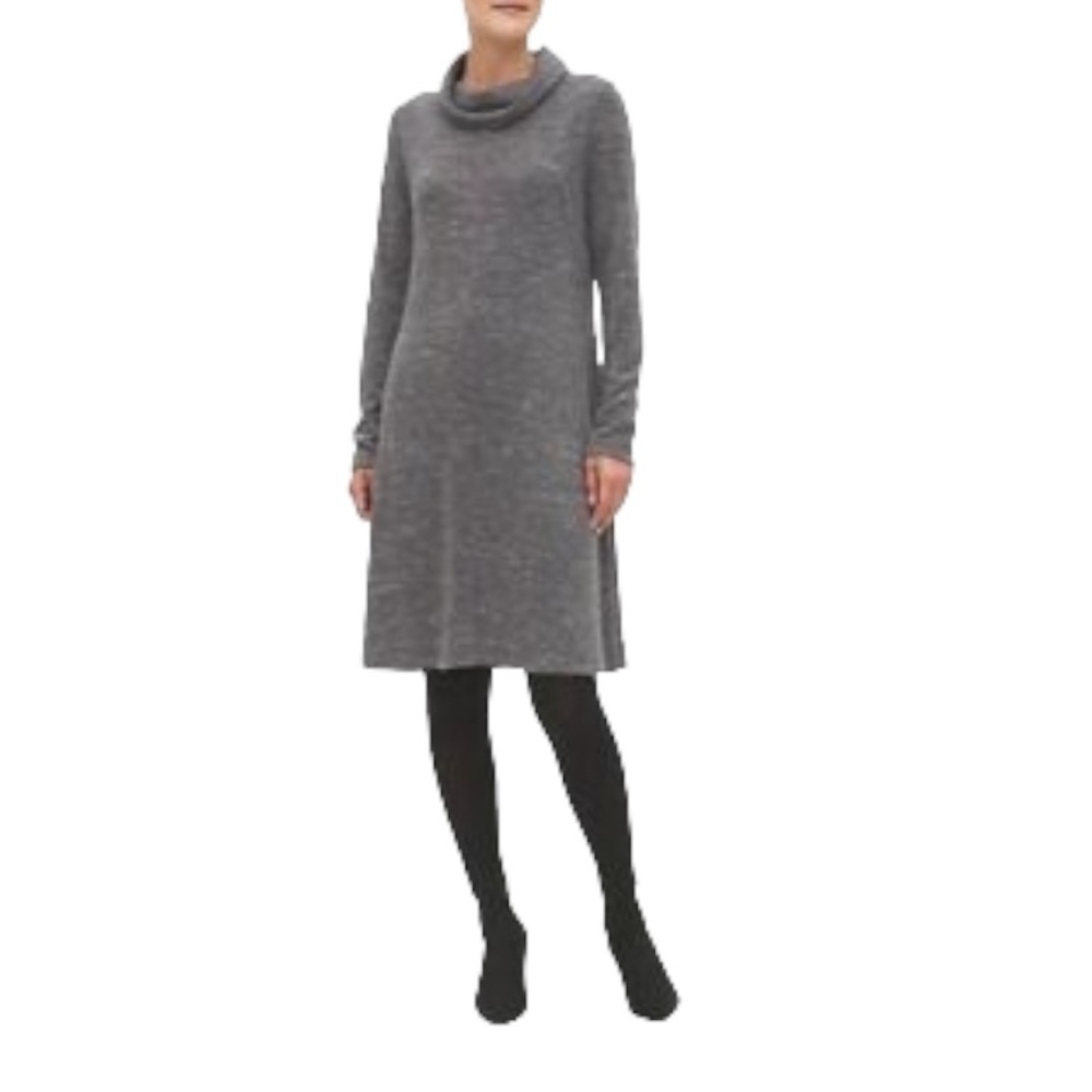 Banana Republic Mushroom Grey Cozy Cowl-Neck Fit-and-Flare Sweater Dress